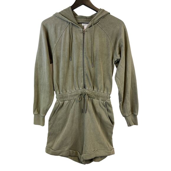 L*SPACE Womens XS Cotton Hoodie Romper Green Zip Up - Picture 1 of 8